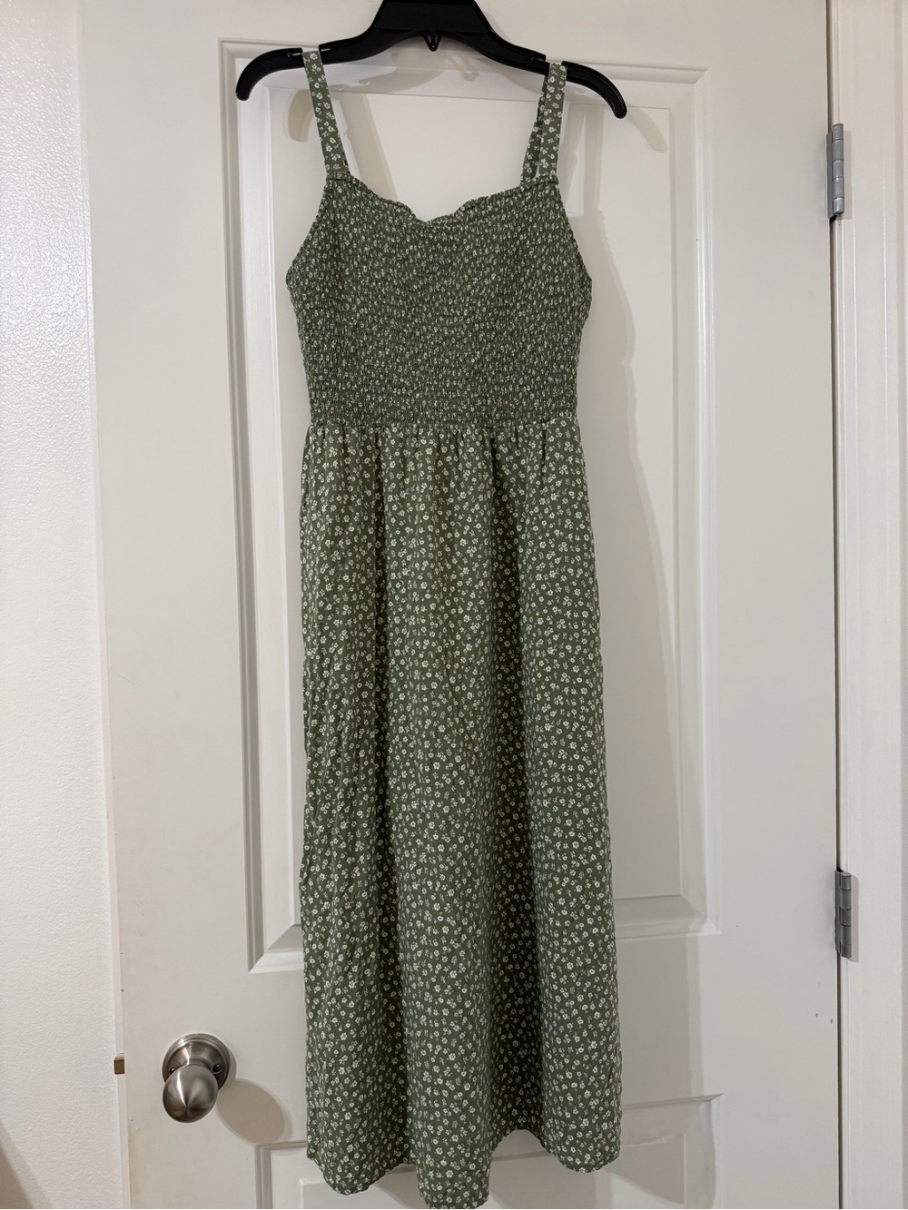Old Navy Olive Green Floral Smocked Maxi Dress